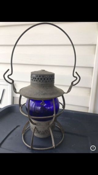 Antique Vintage Dressel Railroad Lantern With Cobalt Blue Globe Rare