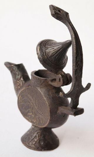 Antique Islamic Hanging Bronze Censer Or Oil Lamp