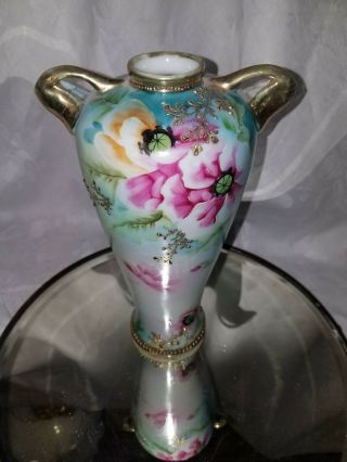 Antique Nippon Hand Painted Vase 9 " Double Handled