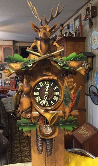 Vintage Rare Large Hunter Trophy Cuckoo Clock Germany