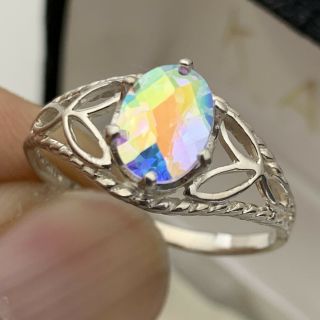 Vintage Sterling 925 Silver Ring With Oval Kaleidoscope Stone Lady’s Ring