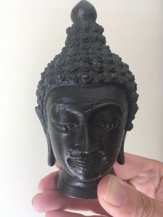Vintage Cast Bronze Buddha Head Mid To Late 20th Century Patina