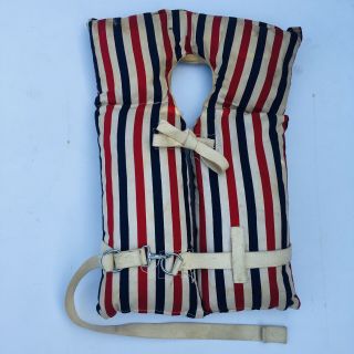 Vintage Striped Red White Blue Life Vest Preserver Jacket Ak - 1 Adult Rare