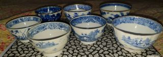 18thc/early 19thc Chinese Blue & White Porcelain Tea Bowls Plus One English