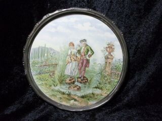 Antique Pottery Tray,  Plaque,  18th Century Romantic Couple.  No 2