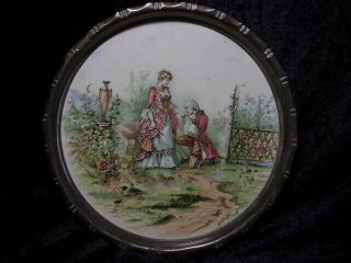 Antique Pottery Tray,  Plaque,  18th Century Romantic Couple.