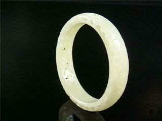Antique Old Chinese Nephrite White Jade Bracelet Bangle Carved In Open Relief