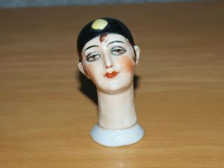 Vintage Art Deco Painted Porcelain Pin Cushion Doll Head
