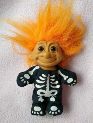 Vintage Russ Trolls Doll - X - Ray Skeleton Halloween & Orange Hair - Rare