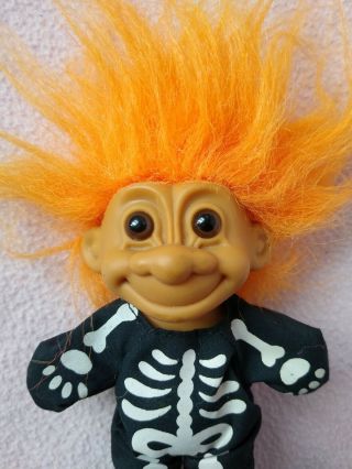 Vintage Russ Trolls Doll - X - Ray Skeleton Halloween & Orange Hair - Rare 3