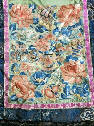 Rare antique Chinese hand embroidered silk wall hanging art 2