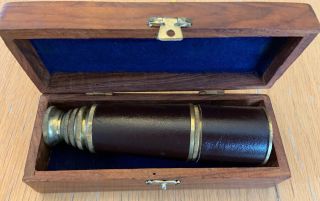 17” Brass Four Draw Telescope In Wooden Box