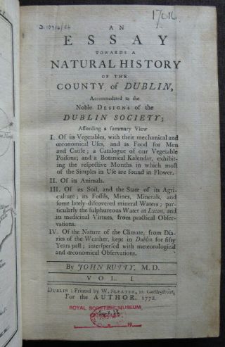 Rare JOHN RUTTY 1772 ESSAY NATURAL HISTORY DUBLIN 2v ANIMALS BIRDS CLIMATE 1st 3