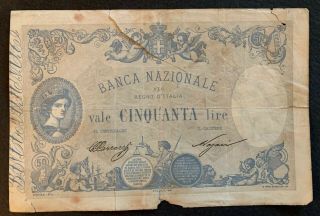 Italy 50 Lire 1894 Banknote Rare