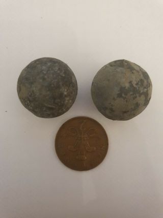 Rare 2 British Naval Canister Or Grape Shot Balls Relic.