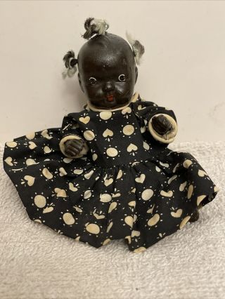 Antique All Bisque Black Baby Doll Hair Knotts African American Cute Dress