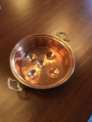 Vintage Antique Copper Escargot Egg Poacher Pan With Brass Handles
