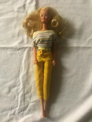 Vintage 1980`s Barbie 12 " Doll Mattel Toys In White Crop Top & Yellow Trousers