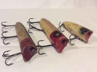 Three Vintage Heddon Fishing Lures,  Wood,  Lucky 13