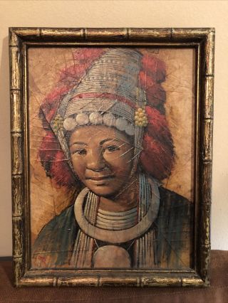 Vintage Portrait Oil Painting Tribal Tradition Signed Dang Collectors Corner