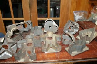 (11) Antique Tin Metal Flat Back Cookie Cutters,  Christmas Trees,  Santa,  Etc.