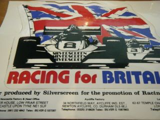 Racing For Britain Sticker 1980s Very Rare Formula 2 F1 Gp Nigel Mansell
