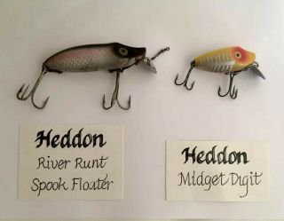 Vintage Fishing Lures: Heddon Midget Digit & River Runt Spook Floater