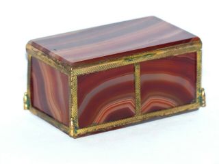 Rare Antique 19th Century 4 Inch Banded Agate / Ormolu Table Box / Casket