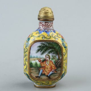 Chinese Exquisite Handmade Western Characters Pattern Copper Enamel Snuff Bottle