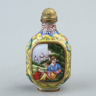 Chinese Exquisite Handmade Western characters pattern Copper enamel Snuff Bottle 3