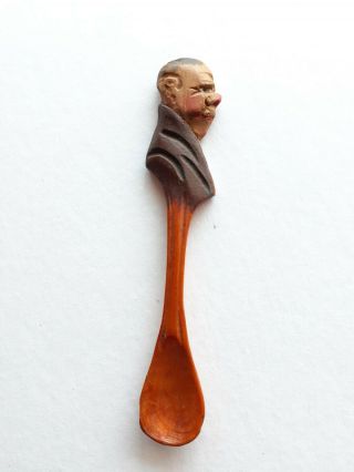 Unusual Vintage Carved Wooden Spoon With Bust Of A Man - Anri?