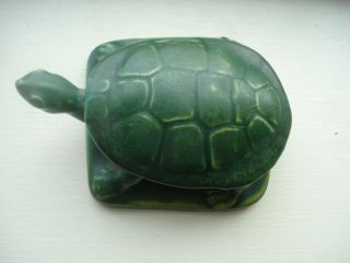 Very Rare Hampshire Pottery Arts And Crafts Matte Green Turtle Paperweight