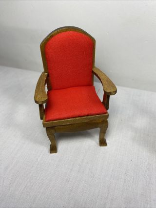Vintage Wooden Doll House Furniture - Red Velvet Wood Chairs (2) & Tea Cup 2