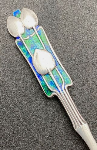 Fine Rare Liberty & Co Cymric Silver & Enamel Pastry Fork By Archibald Knox 1924