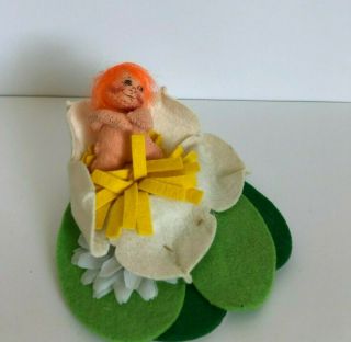 Annalee Doll Leprechaun Boy On A Green Lily Pad Sitting In A White Lily Flower