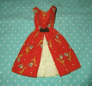 1964 Vintage Barbie Garden Tea Party 1606 Red Floral Dress Only American Girl