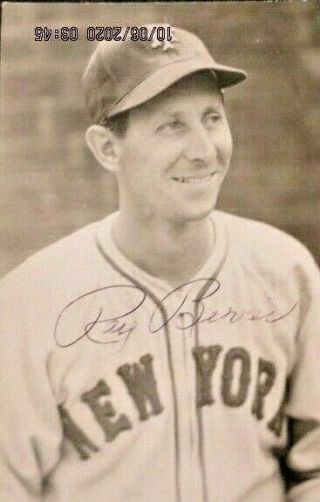 Rare Vintage 3 X 5 Photo Signed By " Ray Berres " York Giants