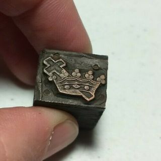Vintage Letterpress Printing Block Crown & Cross Logo
