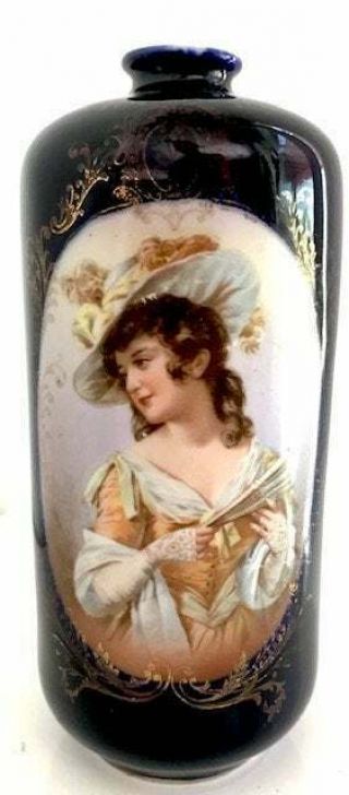 Antique Porcelain Austria Lady Portrait Hand Painted Vase 7 "