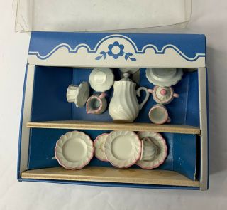 Vtg Miniature W Germany Bodo Hennig Collectible Doll House White Metal Tea Set