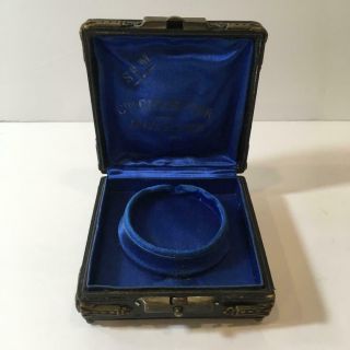 Antique Celestin Charpier Chaux De Fonds Painted Leather Wood Pocket Watch Box