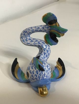 Rare Herend Hungary Koi Fish/ Dolphin Blue Fishnet Porcelain Figurine