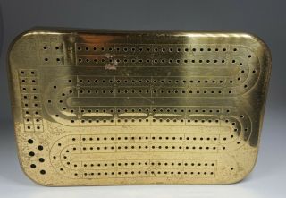 Vintage Brass Cribbage Board.  No Pegs Rare Diecut Made In Canada 1950s 9x6