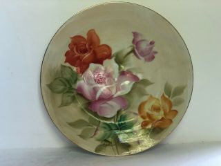 Vintage Hand Painted Rose Floral Porcelain Plate Signed Hase 8 1/2 "