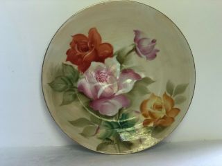 Vintage Hand Painted Rose Floral Porcelain Plate SIGNED HASE 8 1/2 