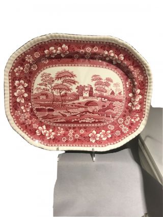 Antique Copeland Spode Tower Pink Platter Back Stamp England 11.  5” X 14.  5” C1895