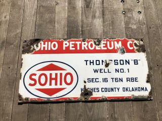 Rare.  Vintage.  Porcelain.  SOHIO OIL CO.  Oil Well Lease Sign 2