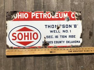 Rare.  Vintage.  Porcelain.  SOHIO OIL CO.  Oil Well Lease Sign 5