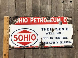 Rare.  Vintage.  Porcelain.  SOHIO OIL CO.  Oil Well Lease Sign 6