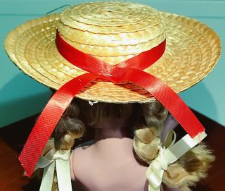 Htf Straw Hat For 14 Inch Madame Alexander Polly Pigtails Doll Rare Red Ribbon